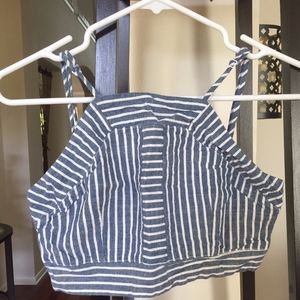 Blue and White Halter Crop Top